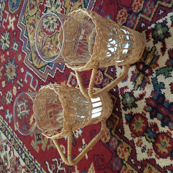 ❤ VINTAGE | Boho Wicker Handled Drinking Glass Holders & Glasses - Set of 2 - Picture 2 of 11